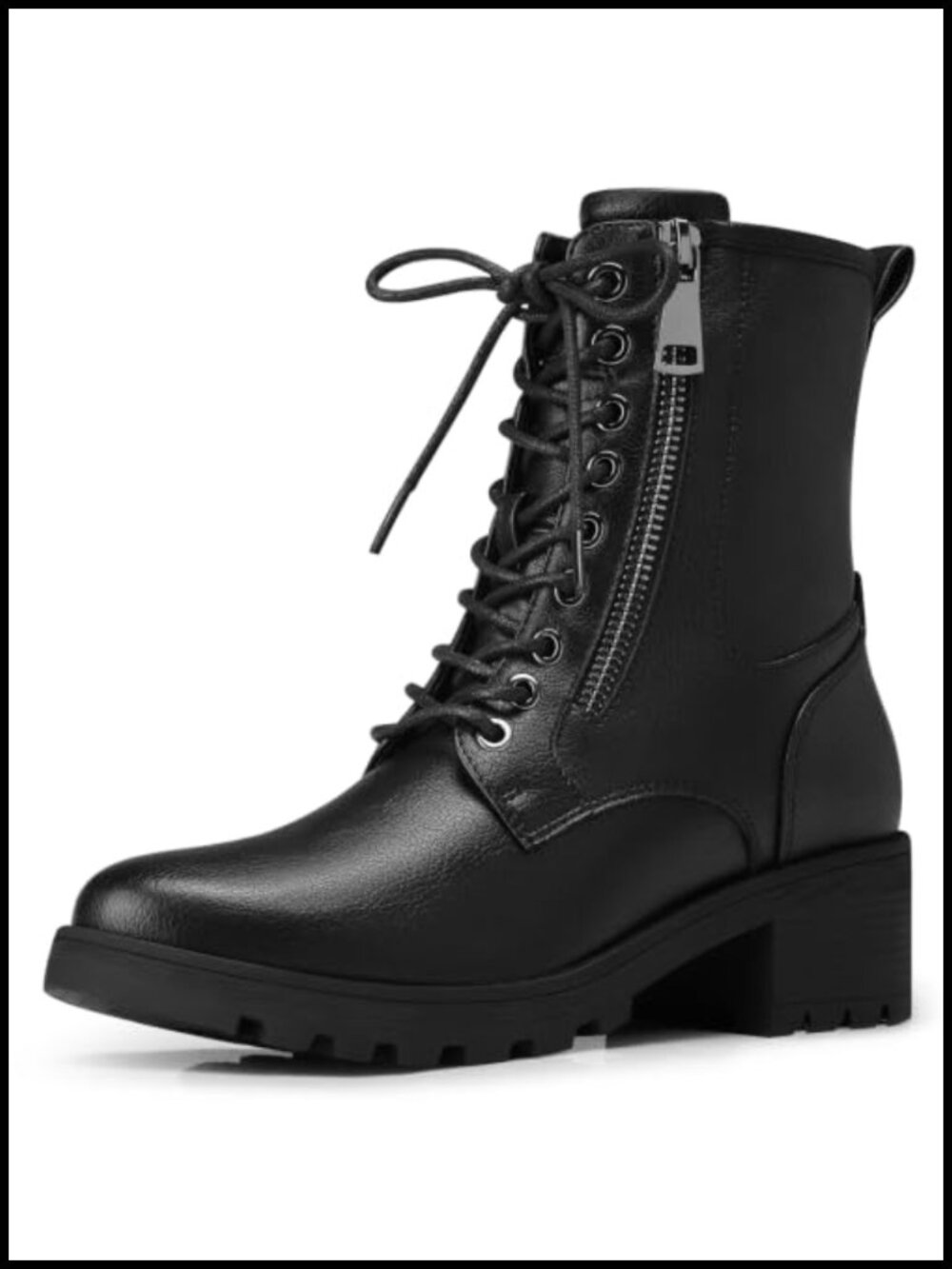 Comfortable Low Heel Combat Ankle Boots Women Lace Up Side Zip Booties